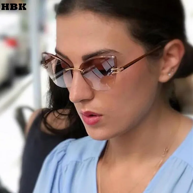 

2017 Transparent Gradient Sun Glasses Women Sunglasses Elegant Optics Rimless lunette femme Lady Oversized Famous Brand Designer