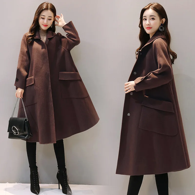 Laine Sand Feminino Coréen Long Manteau Red Casaco Lâche Manteaux green Femme Rouge D'hiver Style Abrigo En Femmes Casual bean Ayunsue Mujer Kj176 htsdQr