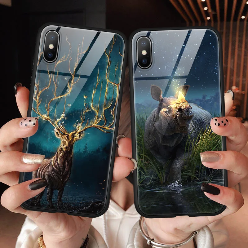 

Tempered Glass Phone Cover For iPhone 7 Plus For iPhone 8 6 6S Plus 9 10 Starry Sky For iPhone XS Max XR X Animal Patterned Case