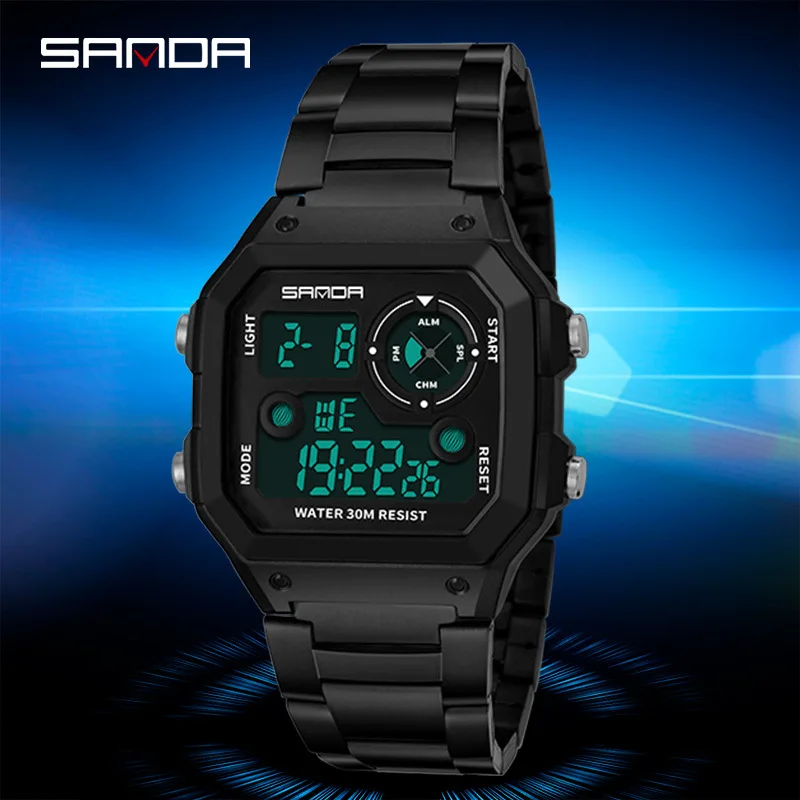 

SANDA Stainless Steel Sport Men's Watches Gold Digital Watch Men Fashion Waterproof Count Down Clock man watch Relogio Masculino