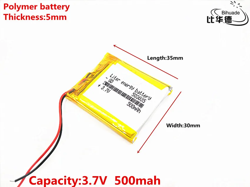 3.7V 500mAh 503035 Lithium Polymer Li-Po li ion Rechargeable Battery Lipo cells For Bluetooth speaker GPS Tachograph Car Camera |