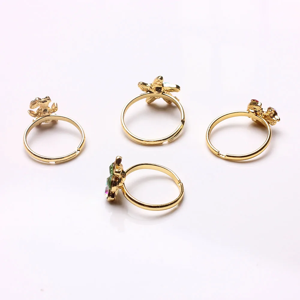 Wholesale Mixed 50pcs Assorted Cartoon Crystal Adjustable Gold Rings Kids Girls Boy Mix Styles Colorful Ring Party Jewelry
