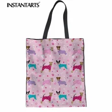 INSTANTARTS холщовая сумка-шоппер тканевая сумка-тоут для женщин 3D милый Фокстерьер для собак с принтом животных многоразовая складывающаяся хлопчатобумажная сумка через плечо