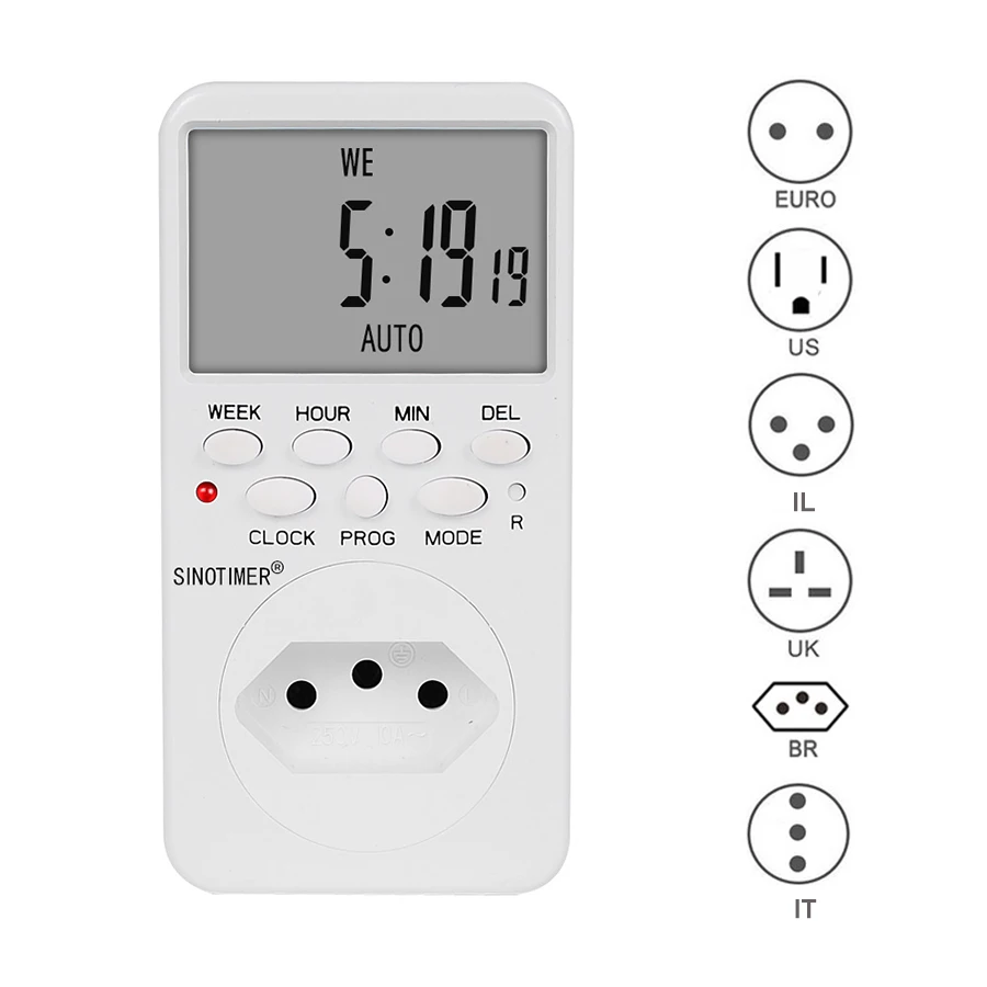 TM519 электронный цифровой таймер штепсельная вилка EU BR UK US IL программируемая штепсельная розетка с таймером 220 в 120 в 7 дней 12/24 часов гнездо синхронизации