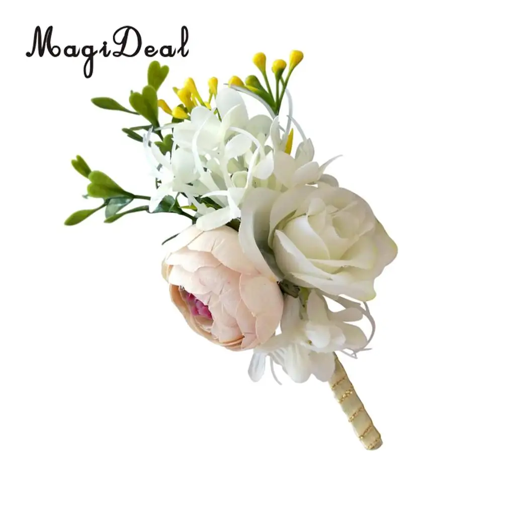 Romantic Wedding Party Rose Silk Flower Boutonniere Corsage Champagne decor