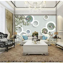 Пользовательские 3D печати DIY Ткань и текстильные обои для стен матовый шелк для Гостиная ТВ Задний план цветы птица круг моющийся