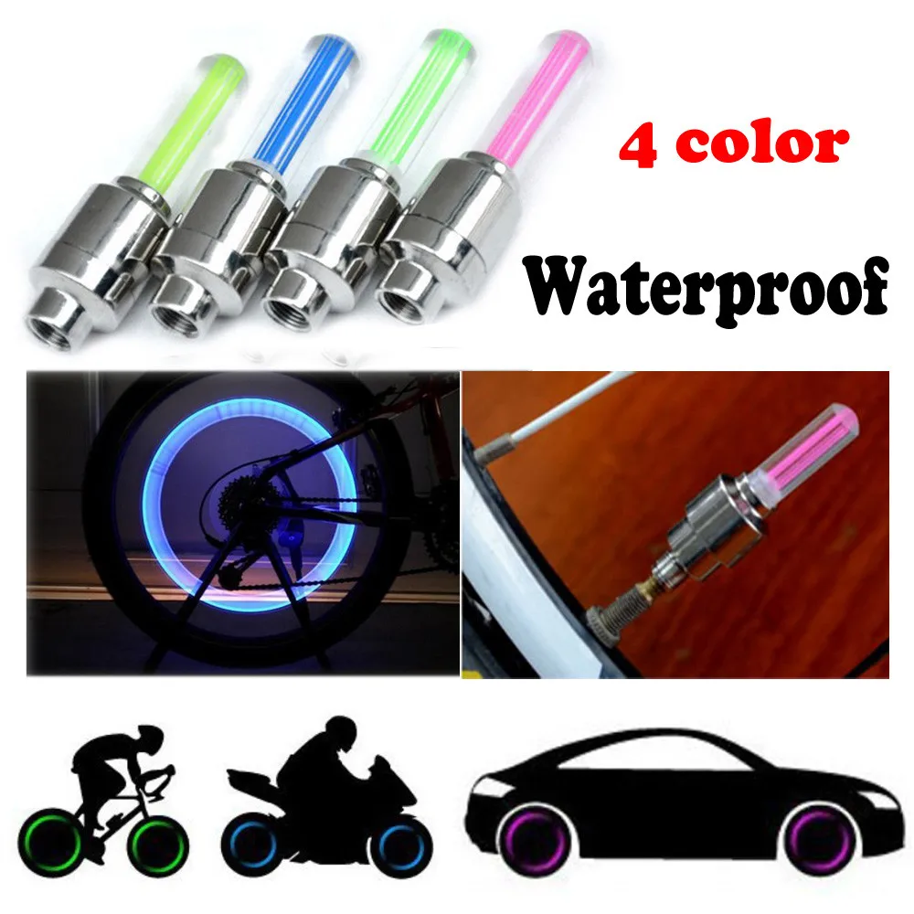 Sale Bike Tire Air Cover Rim Wheel Stem CapHoukiper 2 Pcs Bicycle Lights Neon Color Tyre Wheel Valve Cap Light LED Lamp Flash#h 2