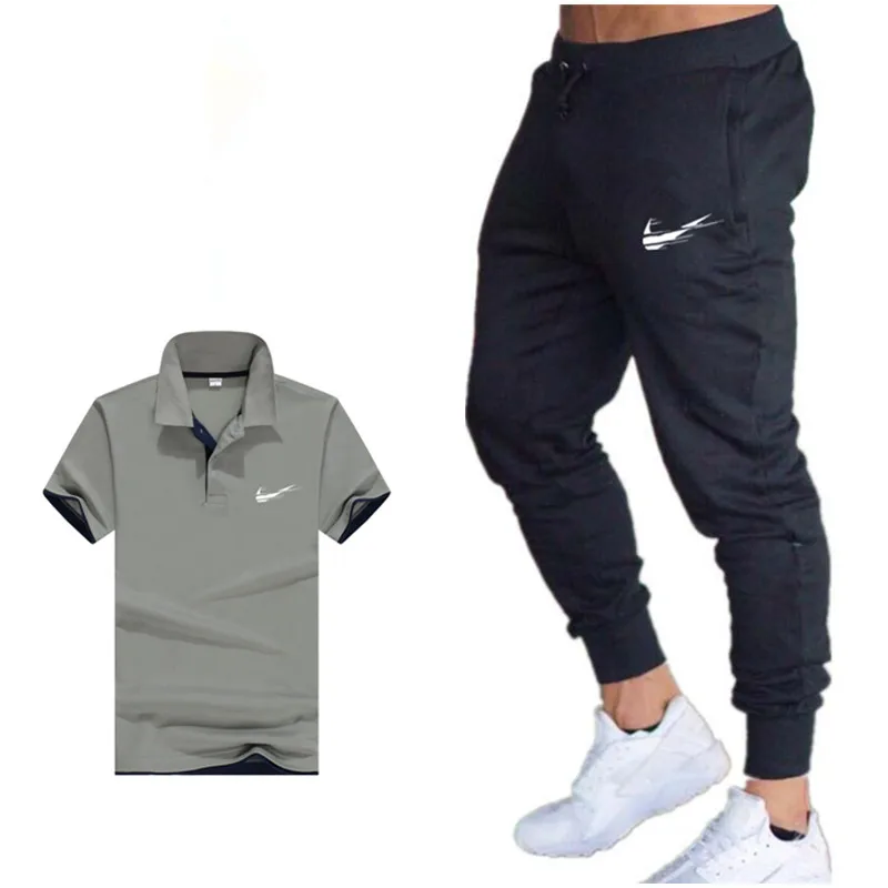 2019 Summer Hot Sale Men's Sets polo tshirt+pants Two Pieces Sets Casual Tracksuit Male Casual poloTshirt Gyms Fitness trousers