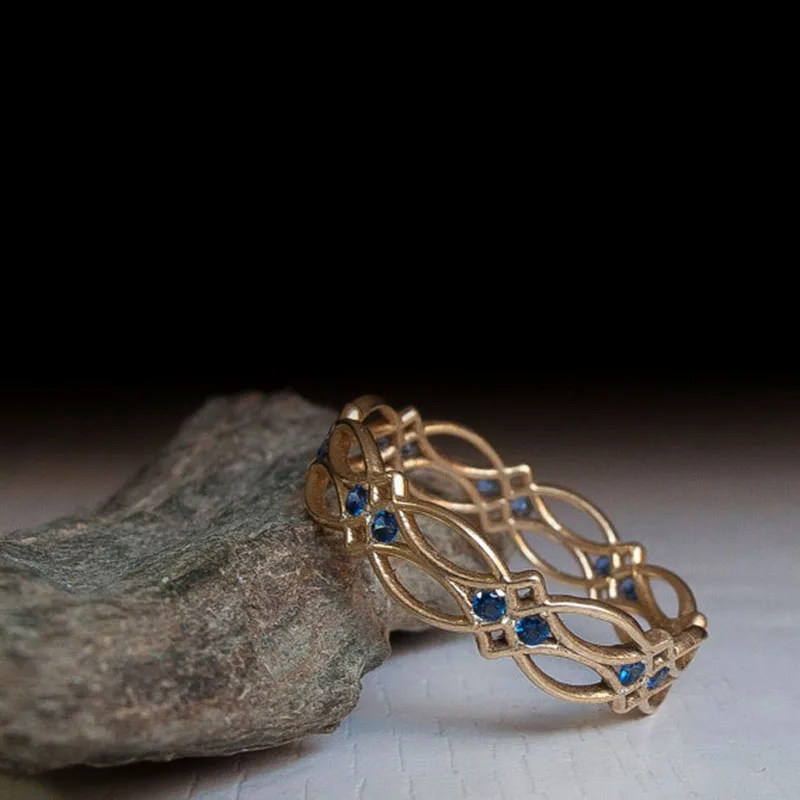 

Charm Double Row Hollow Wave Shaped Gold Color Rings for Women Girls Gift Blue Rhinestone Twist Rope Midi Finger Ring Z3X781