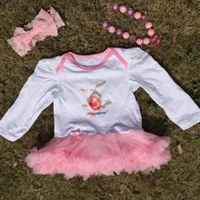 Дизайн пасхальное платье для маленьких девочек пасхальное хлопковый комбинезон заяц Пасхальный кружевное платье-пачка с соответствующими ожерелье и повязка на голову