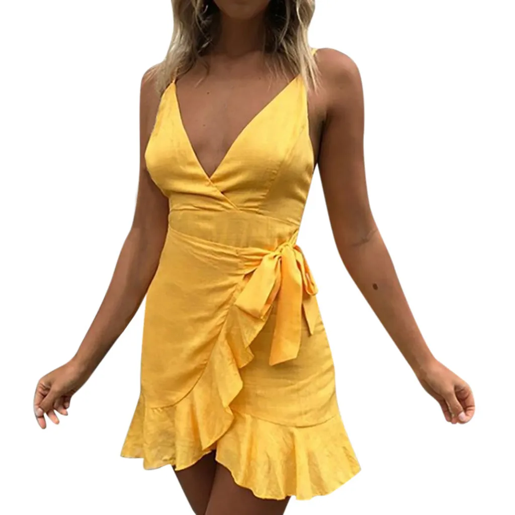 

JAYCOSIN Summer Dress 2019 Women Fashion Sexy Solid Color Above Knee Mini Woman Dress Elegant Evening Beach Dresses Vestidos