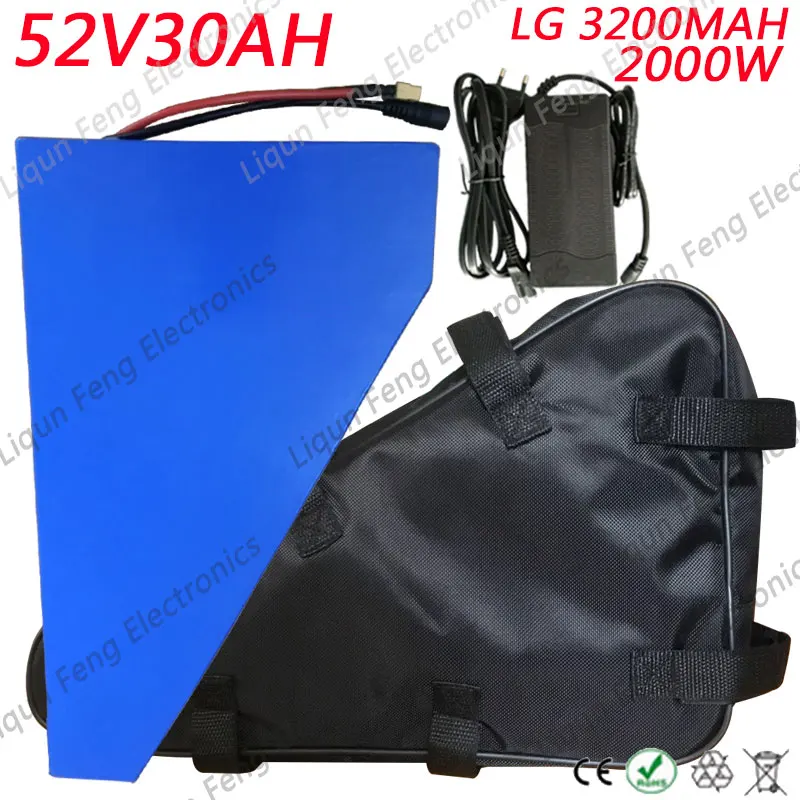 Best Free Battery Bag 52V 30AH E-Bike LithiuBattery Pack 52V2000W Triangle Battery Use for LG 3200mah Cell with 50A BMS and Charger 0 Best Free Battery Bag 52V 30AH E-Bike LithiuBattery Pack 52V2000W Triangle Battery Use for LG 3200mah Cell with 50A BMS and Charger 0