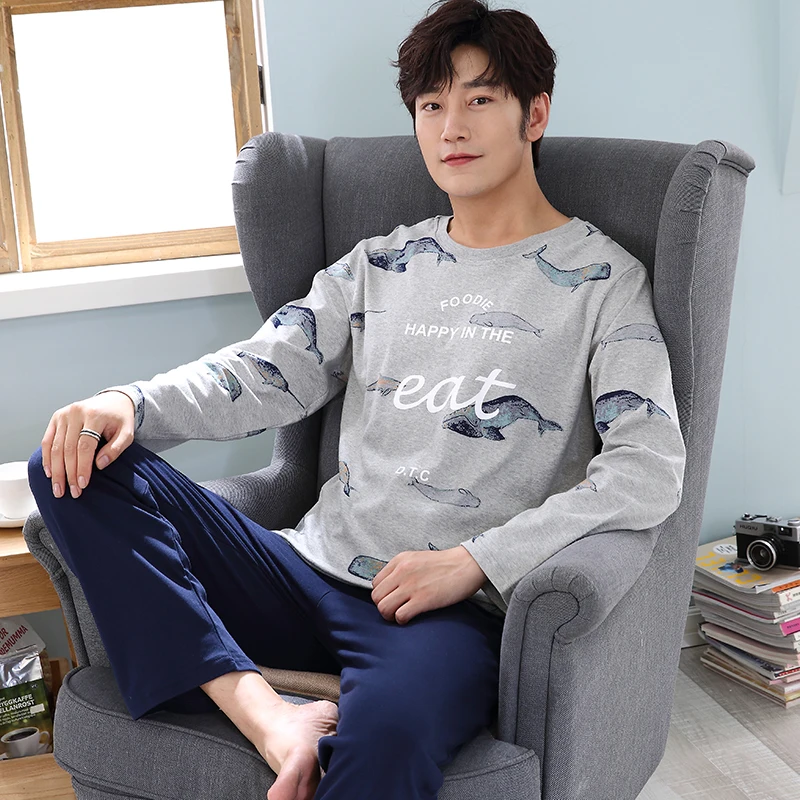 Мужская пижама с длинным рукавом высококачественный пижамный комплект из