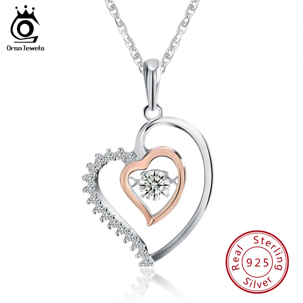 ORSA JEWELS Originální 925 stříbrná dvojitá srdce přívěsek náhrdelník s 0,3 ct Crystal Rhodium smíšené růžové zlaté barevné náhrdelníky SN15