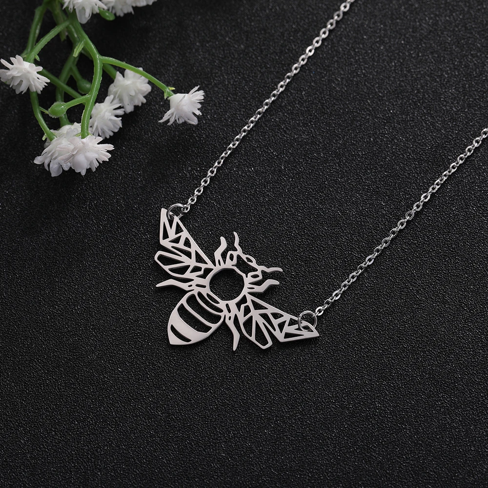 

My Shape Fashion Jewelry Stainless Steel Geometric Hollow Bee Flying Wings Animal Pendant Necklace Women