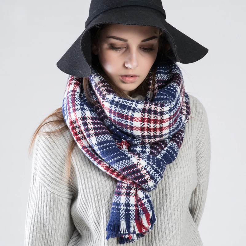 Female Winter Wool Scarfs Acrylic Soft Plaid Scarf Shawls for Women