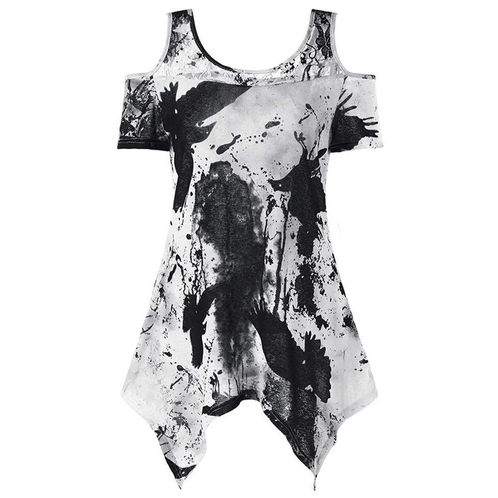 

Large Size Women Lace Printing Off Shoulder Shirt Short Sleeve Tops Blouse beach tunic shirts women 2018 summer top female