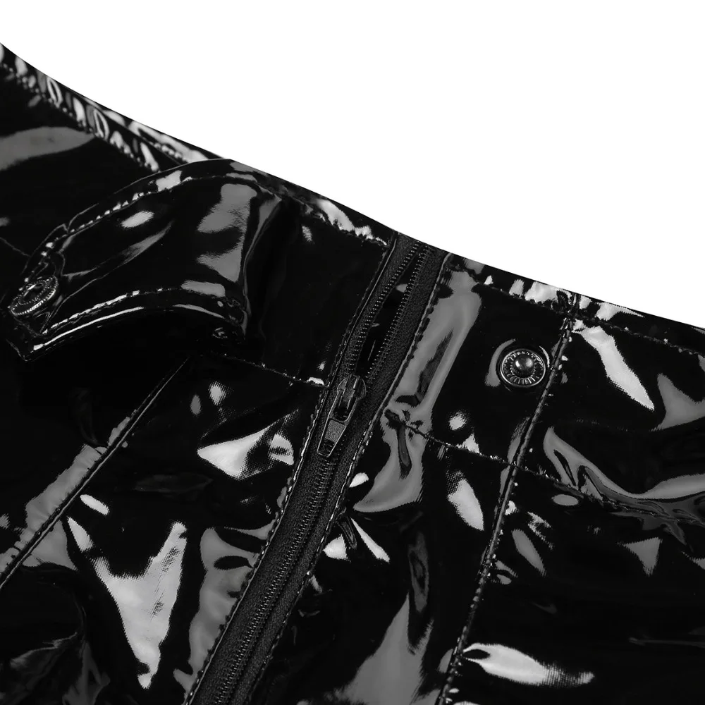 IEFiEL черные мужские велук лакированная кожа молнии открытый промежность Боксер шорты половина с выпуклой мешок Wetlook Одежда для танцев