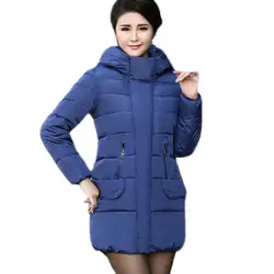 Новый плюс Размеры Для женщин стеганая куртка с капюшоном воротник стойка зимняя хлопковая стеганая куртка средней длины Верхняя одежда