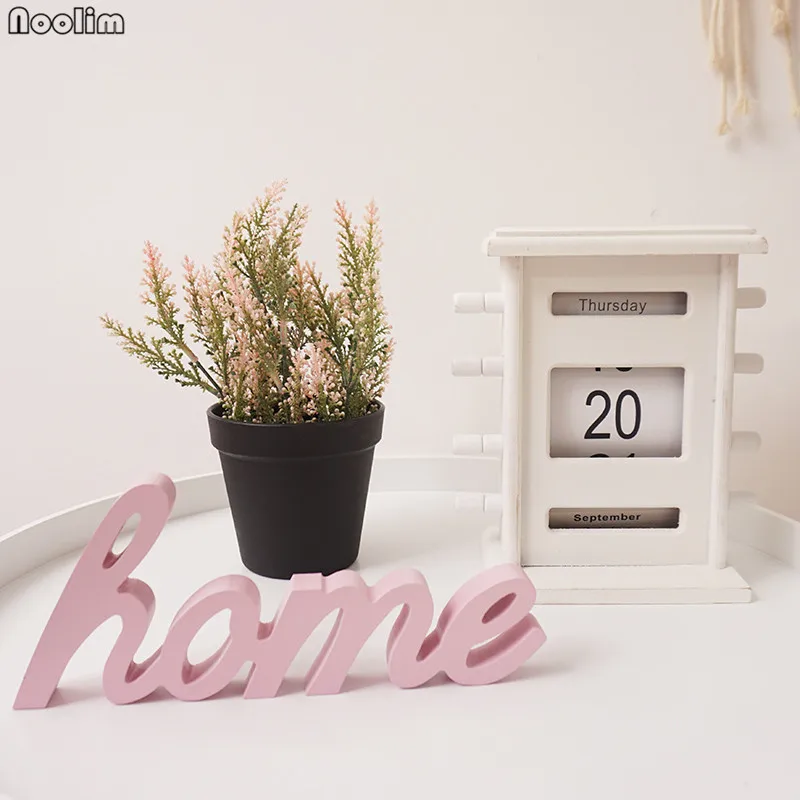 

NOOLIM Nordic Style Pink Desktop Letter Small Ornaments Wood Hello Home Home Wedding Decoration Wedding Props