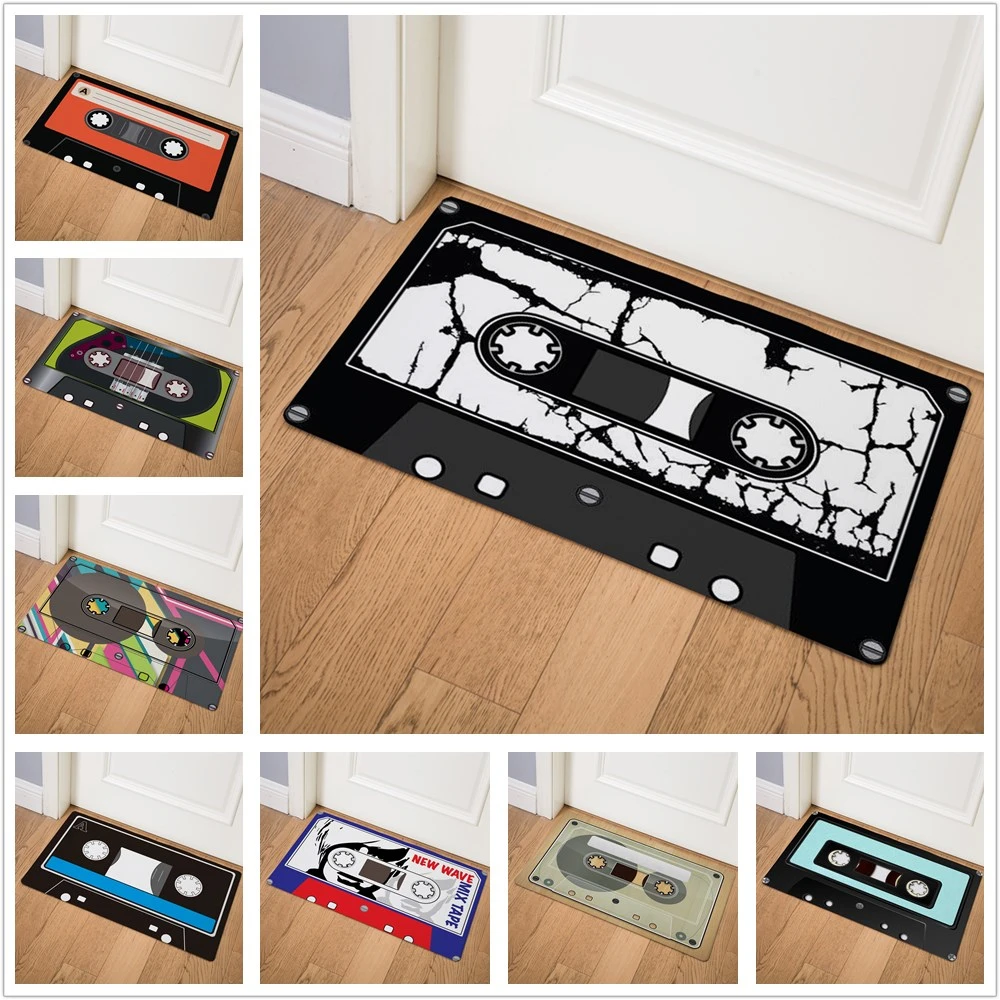 

Retro Music Nostalgic Tape Front Door Mat Kitchen Carpet Bedroom Living Room Entrance Outdoor Carpet Non-slip Floor Mat 46x75cm