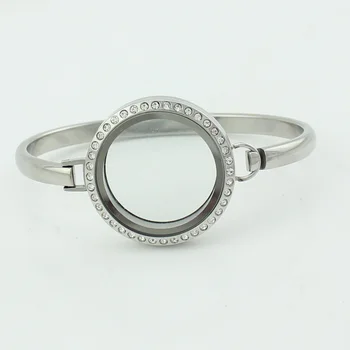 

2015 New 30mm 8'' 316L Stainless Steel Bracelet With Crystal Screw Twist Glass Living Floating Charm Locket 2pcs/lot