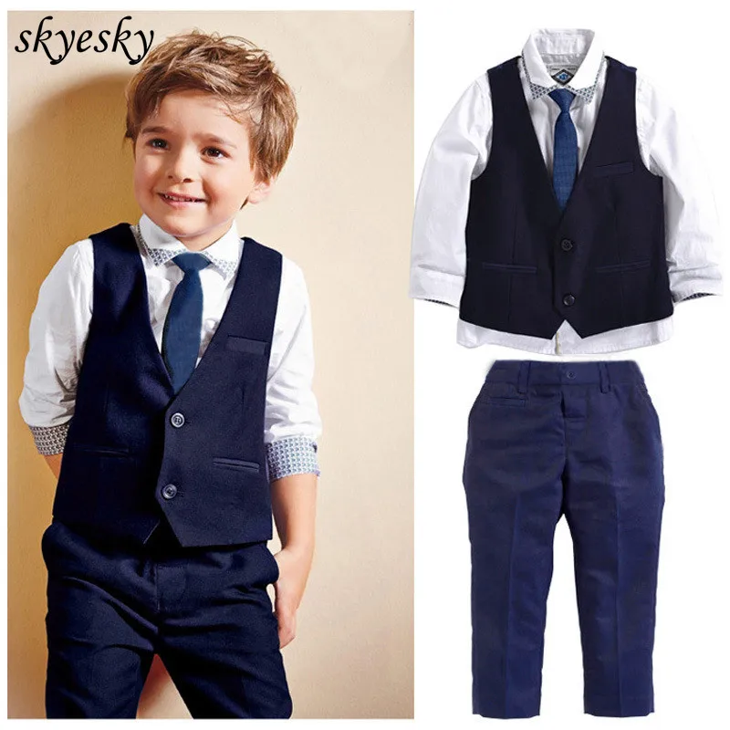 8-1     Kids Boys Formal Suits Blazers Sets 3 Pcs Clear Gentleman Kids Baby Boys Suit Vest + pants + tie