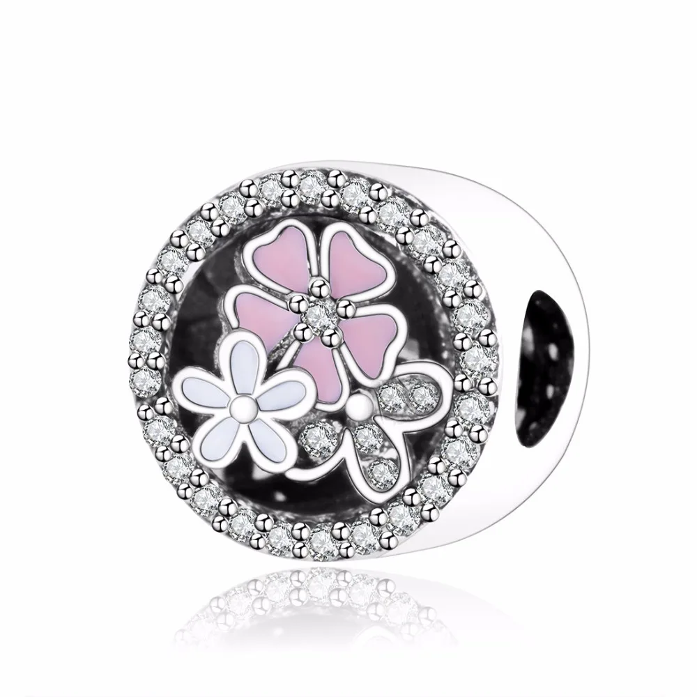 925 Sterling Silver Poetic Blooms Charms With Mixed Enamels & Clear CZ