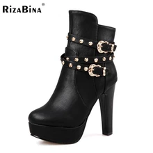 size 32-43 women round toe high heel half short boot mid calf winter warm platform boot sexy fashion footwear heels shoes P21991