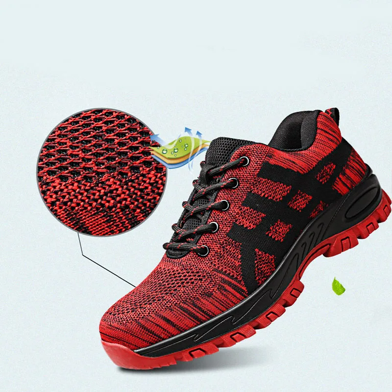 JACKSHIBO أحذية عمل واقية للرجال تنفس غطاء صلب لأصبع القدم البناء أحذية أحذية الأمان الطويلة المضادة للانزلاق زائد حجم الأحذية