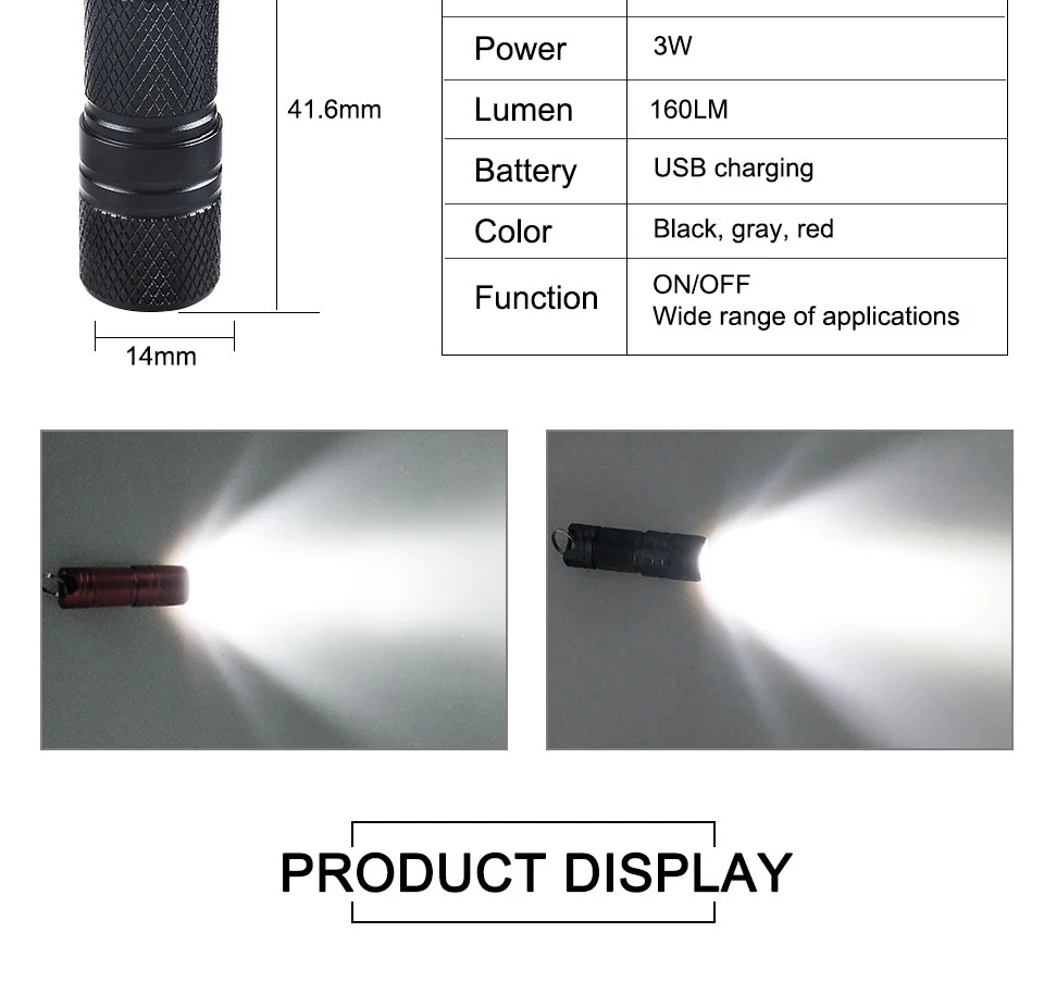 New Pocket Mini LED Flashlight USB Rechargeable Portable Waterproof White Light Keychain Torch Super Small Lanterna with Battery (11)