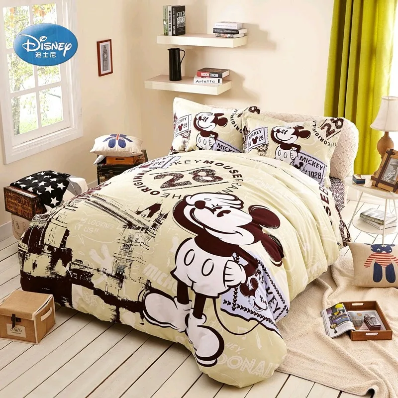 Mickey Mouse 3d Print Bedding Set Cream And Brown Bedlinen 100