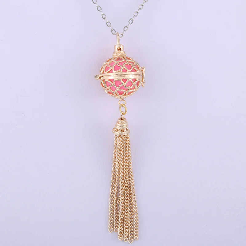 

Gold Tassels Cage Love heart tassel aromatherapy ball necklace Ball Pendant Essential Oil Diffuser Chain Necklace Aroma Jewelry