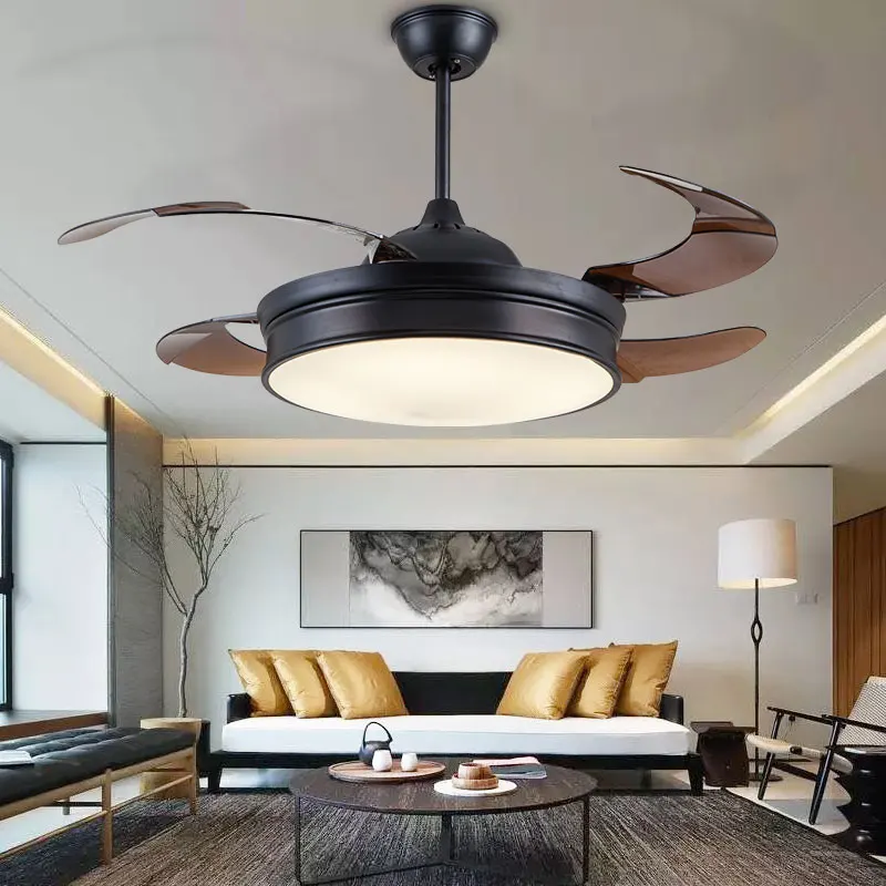 

Modern Invisible Acrylic Leaf Led Ceiling Fans White/Black Steel Led Ceiling Fan Lighting Dining Room Dimmable Ceiling Fixtures