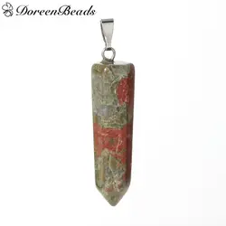 Создан Unakite (натуральный) чакра драгоценный камень подвески серебряный тон красно-коричневый 41 мм (5/8 ") x 10 мм (3/8 "), цельнокроеное платье