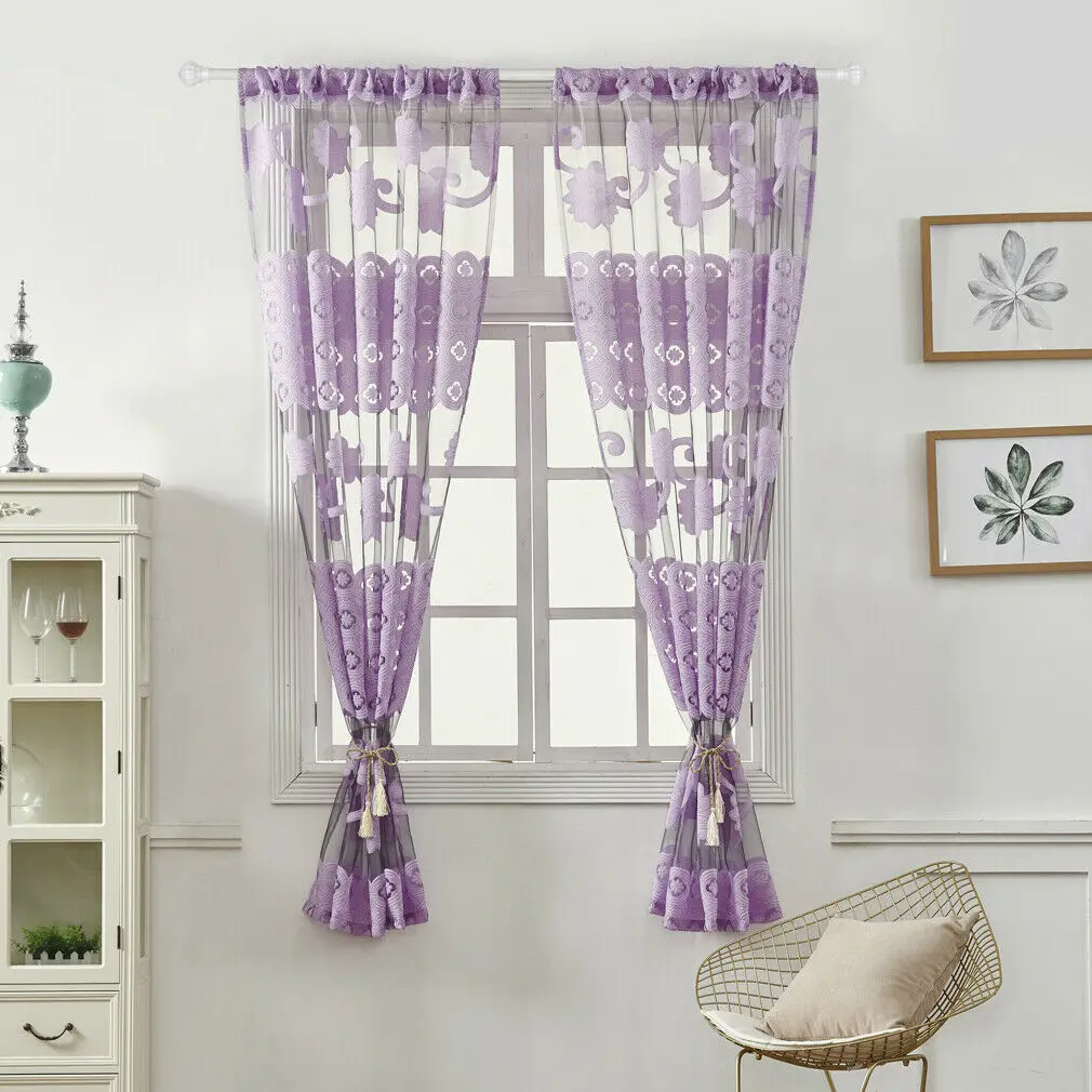 

2019 Newest Hot Fashion 1/2PCS White Leaves Pattern Voile Panel Net Curtain Window Curtains Tassel Panel Decor Home Decor