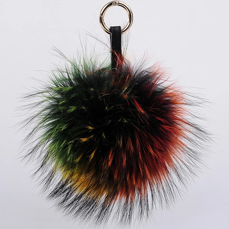 

Luxury Real Fur Key Chains Fur Pompom Keychain 15cm Fluffy Raccoon Fur Ball Keychain Gold Pompon Keyring Charm Bag Pendant Gifts