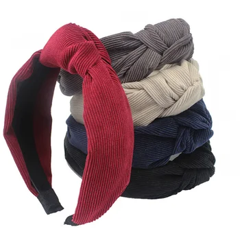 

Wholesale12pcs Euramerican Center Knotted Corduroy Headband 7cm Wide Korean Hairband Women's Fashion Hair Accessories