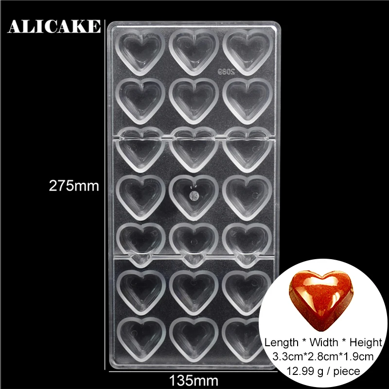 3D Chocolate Candy Bar Molds Forms Polycarbonate Heart Shape Tray Baking Pastry Bakery Tools Plastic for Chocolate Candy Mould