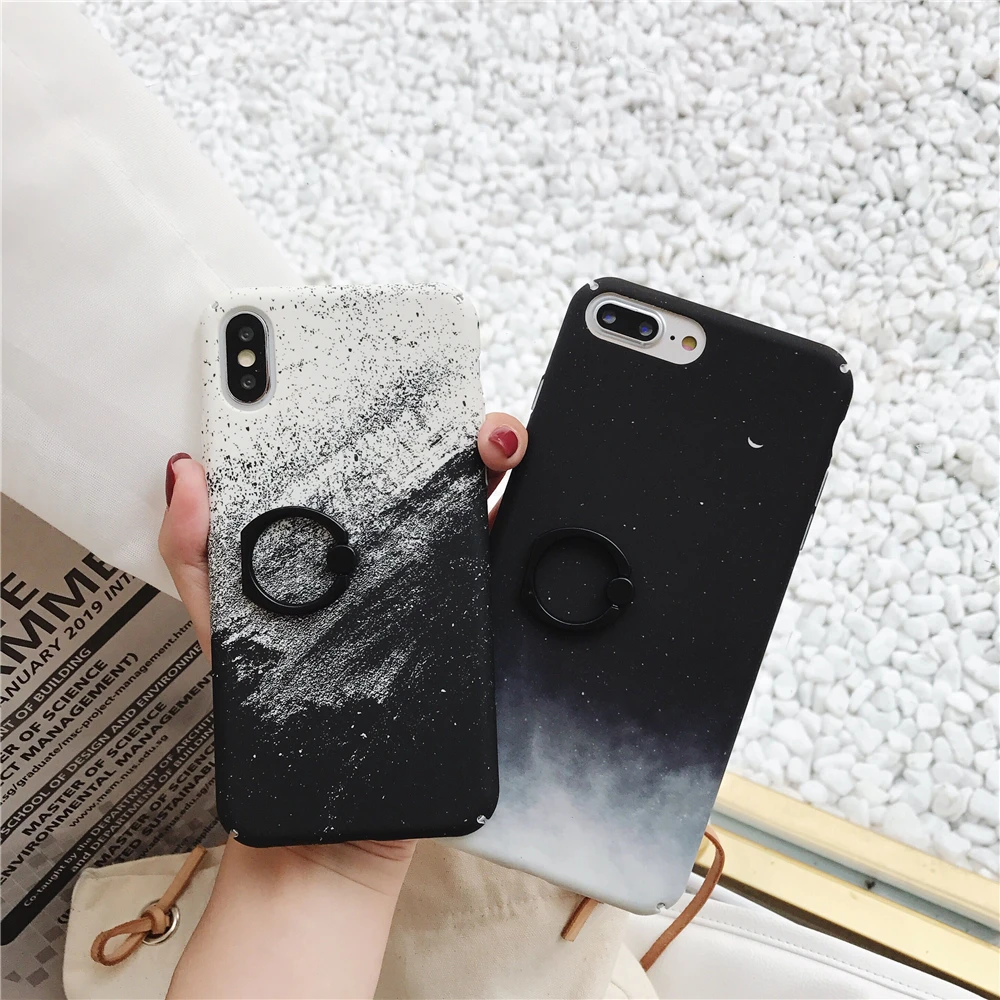 Newest Space Starry Sky Moon Ring Phone Case For iphone 7 8 X 6 6S 7plus XS Max Cartoon Art Hard PC Cover Cases |