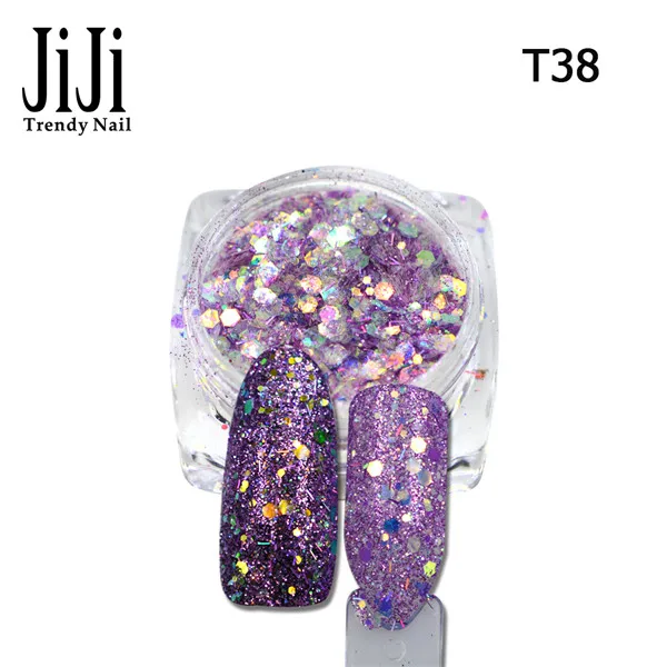 3g баночка смешанных цветов 3D блестящие украшения для ногтей Шестигранная форма США блеск ногтей советы для украшения ногтей JIT32-40 - Цвет: T38