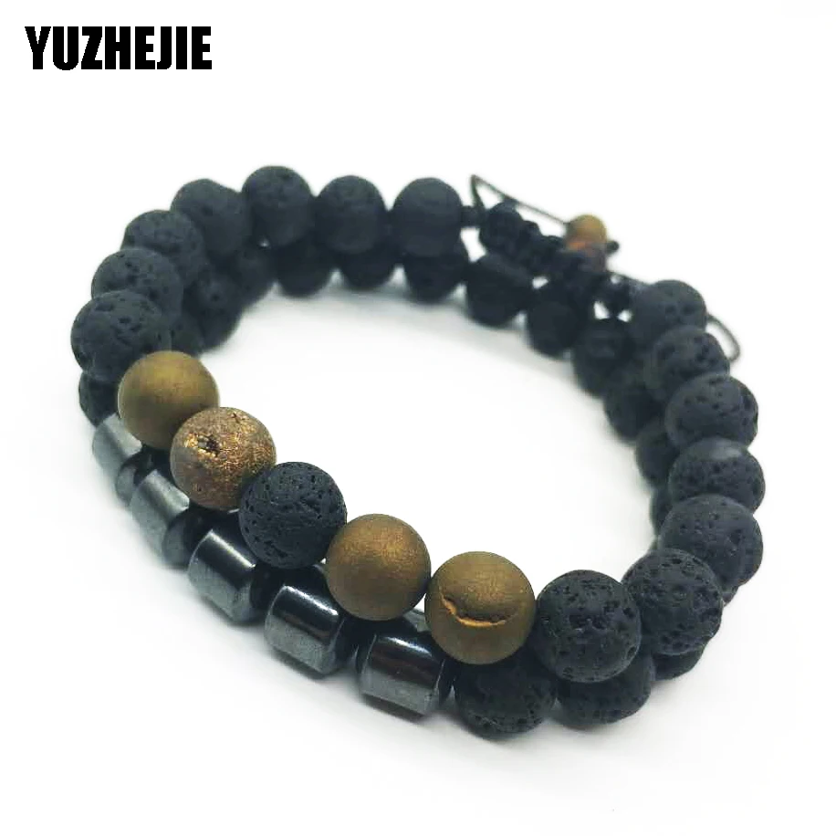 Lava Stone Bead регулируемый браслет для мужчин 8 мм тибетский Будда мала Йога