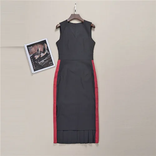 

Vintage Women Dress 2019 Spring Summer Collection Ladies Elegant Sleeveless Midi Dress Contact color pleated irregular brand xl