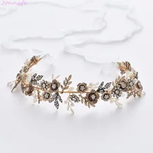 Jonnafe, античный золотой цветок, свадебный головной убор с листьями, свадебная тиара, аксессуары для волос, женские Украшения для волос ручной работы