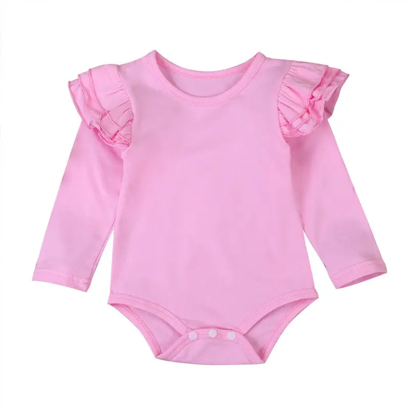 Летний однотонный комбинезон для новорожденных девочек, Униформа-комбинезон с длинными рукавами - Цвет: Розовый