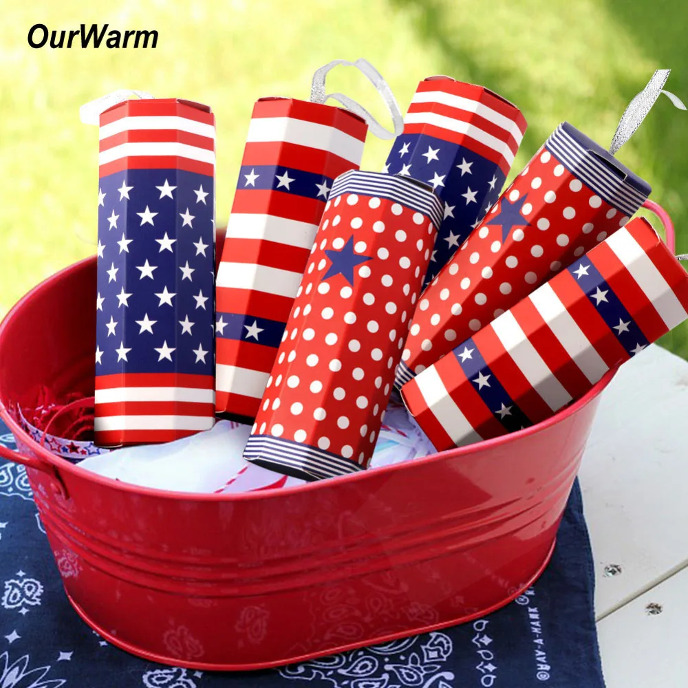 

OurWarm 4th of July Decoration 10pcs Paper Firework Candy Boxes Stars and Stripes Gift Box Independance Day Party Supplies