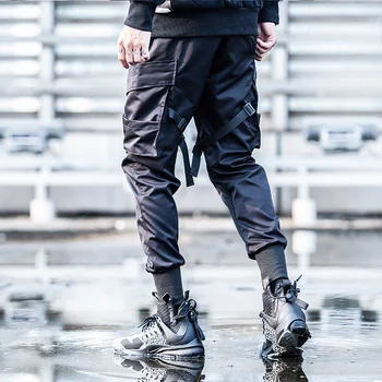 

Helisopus Men Multi-Pockets Safari Jogger Trousers Hip Hop Spring Summer Casual Harem Pants