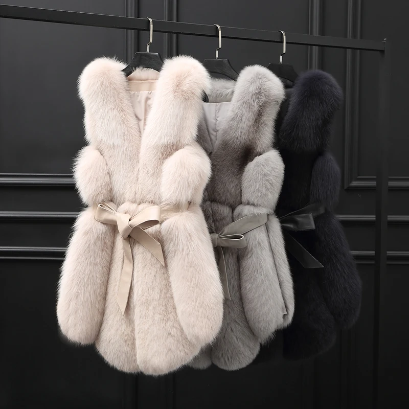 

rf0251 Real Fur Vest Women Fox Fur Vest 2018 New Arrival Winter Fluffy Natural Fur Gelit Outwear