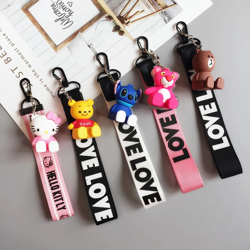 

Cute Stitch kitty cartoon phone toy stander strap Mobile Phone Straps Mickey minnie cat bear ring strap for iPhone