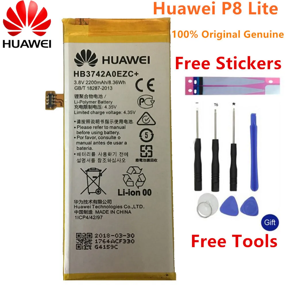 

Huawei genuine Original Replacement Phone Battery For Huawei Ascend P8 Lite HB3742A0EZC 2200mAh Li-Polymer Battery+Free Tools